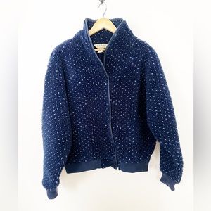 LL Bean Vintage Women’s Fleece Sherpa Button Up Jacket Coat Made In USA Blue